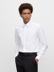 BOSS White Regular Fit Poplin Easy Iron Long Sleeve 100% Cotton Shirt - Image 1 of 6