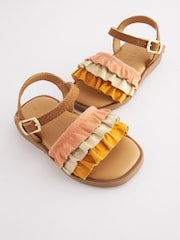 Orange/Tan Brown Leather Ruffle Sandals - Image 3 of 5