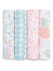 Aden & Anais Grey / White Essentials Muslin 100% Cotton Blankets 4 Pack - Image 1 of 1
