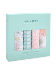 Aden & Anais Grey / White Essentials Muslin 100% Cotton Blankets 4 Pack - Image 2 of 5