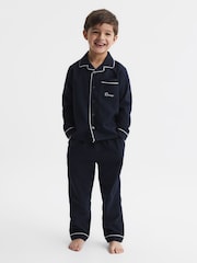 Reiss Navy Napp Senior Cotton Piped Pyjama Trousers - Image 1 of 6