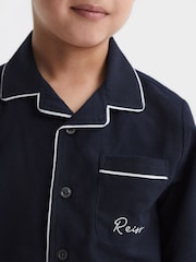 Reiss Navy Napp Senior Cotton Piped Pyjama Trousers - Image 4 of 6