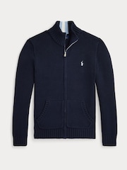 Polo Ralph Lauren Blue Knit Zip Through Funnel Cardigan - Image 1 of 2