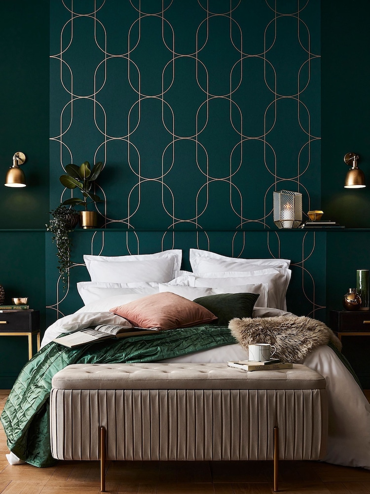 Graham & Brown Green & Copper Palais 10M Wallpaper - Image 1 of 3