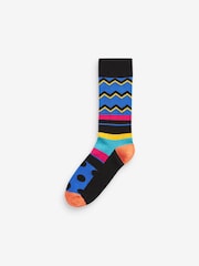 Noir/motif géométrique brillant - Lot de 8 paires de chaussettes à motifs - Image 1 of 1