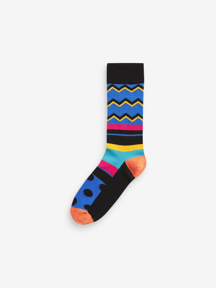 Noir/motif géométrique brillant - Lot de 8 paires de chaussettes à motifs - Image 1 of 1