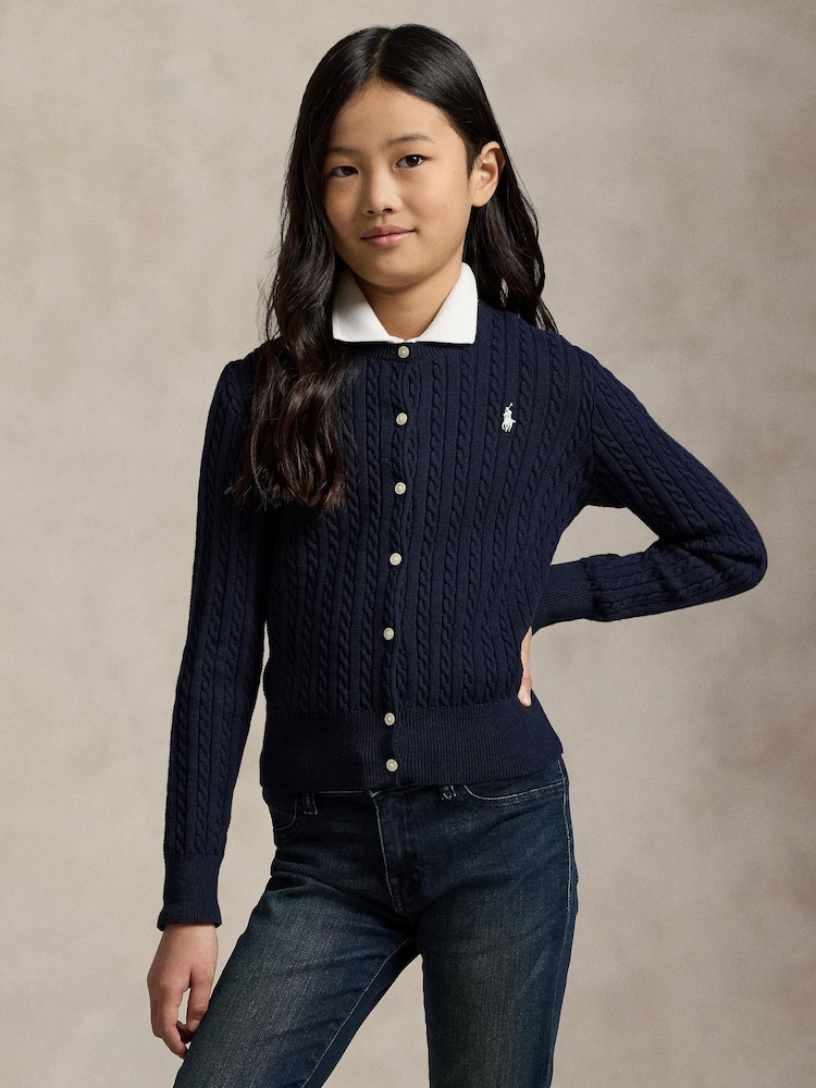 Polo Ralph Lauren Blue Cable Knit Cardigan - Image 1 of 6 Polo Ralph Lauren Blue Cable Knit Cardigan - Image 1 of 6