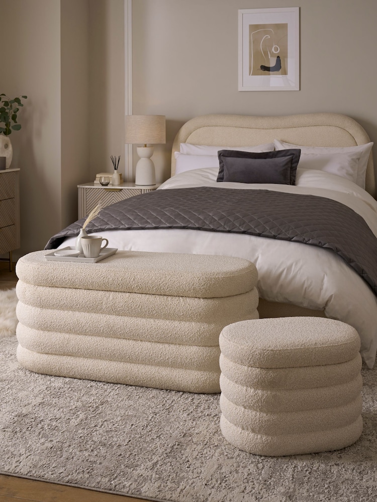 Casual Boucle Natural Oyster Otis Ottoman And Stool Set - Image 1 of 11