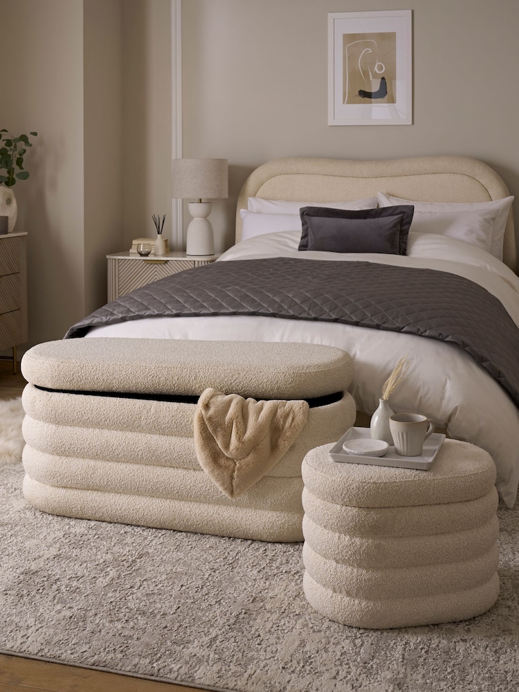 Casual Boucle Natural Oyster Otis Ottoman And Stool Set - Image 2 of 11