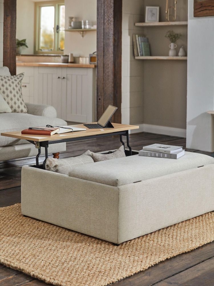 Tweedy Plain Light Natural Lift up Parker Storage Footstool Coffee Table - Image 2 of 8