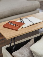 Tweedy Plain Light Natural Lift up Parker Storage Footstool Coffee Table - Image 3 of 8