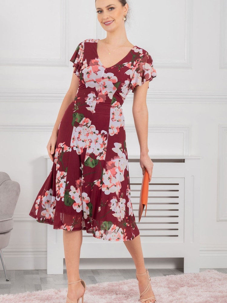 Jolie Moi Acela Red Floral Print Mesh Dress - Image 1 of 6