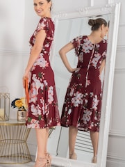 Jolie Moi Acela Red Floral Print Mesh Dress - Image 5 of 6