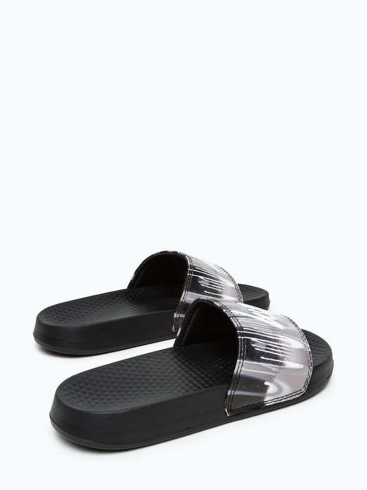 Hype. Unisex Mono Gradient Drips Mini Script Black Sliders - Image 1 of 3