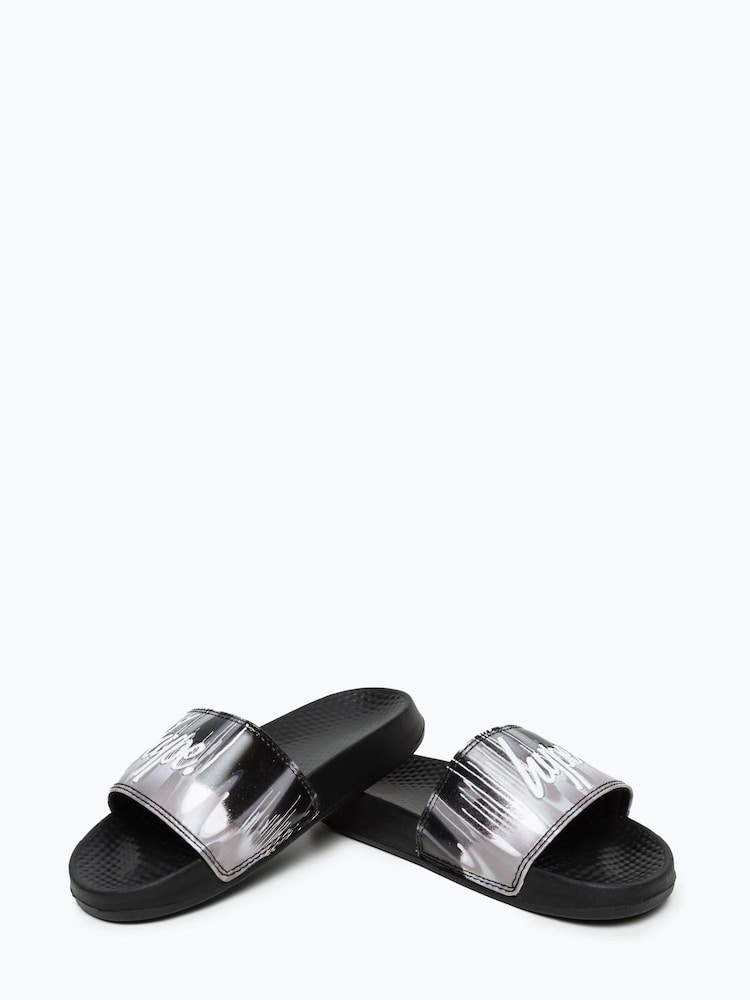 Hype. Unisex Mono Gradient Drips Mini Script Black Sliders - Image 2 of 3