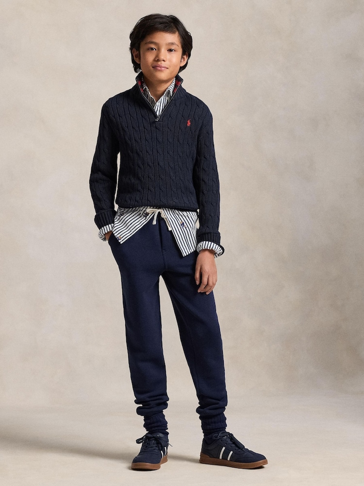 Polo Ralph Lauren Blue Logo Cable Knit Quarter Zip Jumper - Image 2 of 5 Polo Ralph Lauren Blue Logo Cable Knit Quarter Zip Jumper - Image 2 of 5
