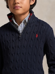 Polo Ralph Lauren Blue Logo Cable Knit Quarter Zip Jumper - Image 3 of 5