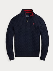 Polo Ralph Lauren Blue Logo Cable Knit Quarter Zip Jumper - Image 4 of 5