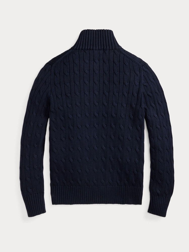 Polo Ralph Lauren Blue Logo Cable Knit Quarter Zip Jumper - Image 5 of 5 Polo Ralph Lauren Blue Logo Cable Knit Quarter Zip Jumper - Image 5 of 5