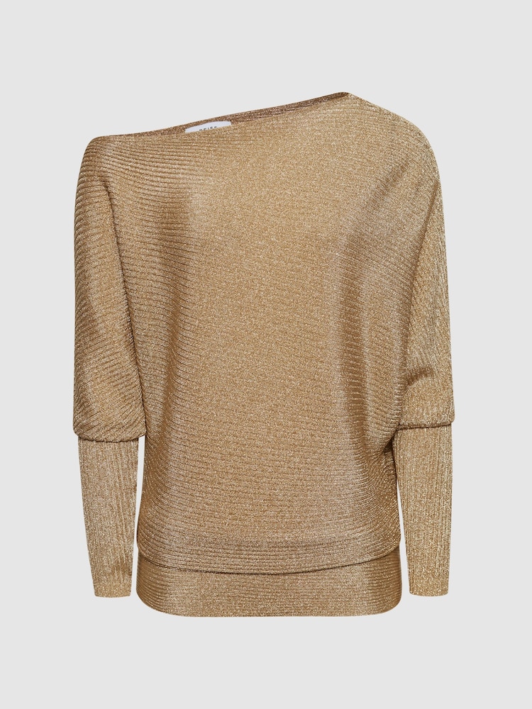 Reiss Gold Louisa Asymmetric Drape Knitted Top - Image 2 of 5