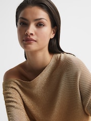 Reiss Gold Louisa Asymmetric Drape Knitted Top - Image 4 of 5