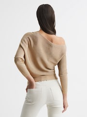 Reiss Gold Louisa Asymmetric Drape Knitted Top - Image 5 of 5