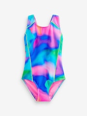Blue/Pink Tie Dye Sports Swimsuit (3-16yrs) - Image 6 of 7