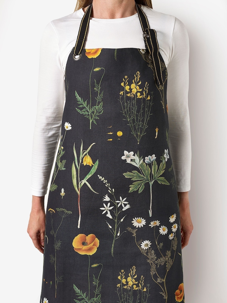 Kew Gardens Black Wild Bloom Floral 100% Cotton Apron - Image 1 of 3