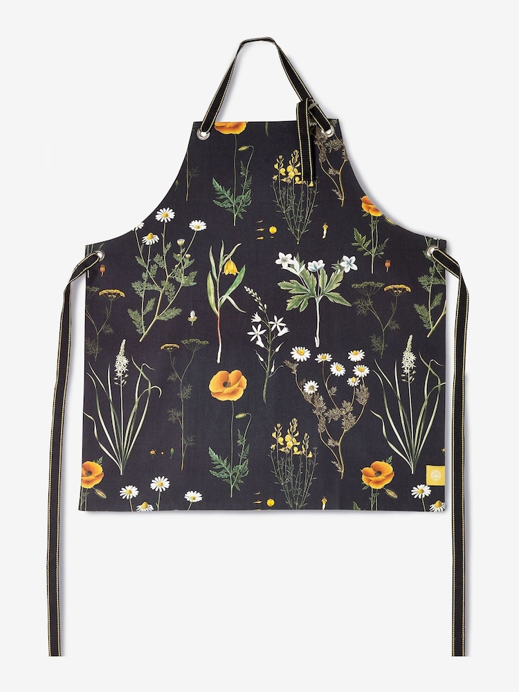 Kew Gardens Black Wild Bloom Floral 100% Cotton Apron - Image 3 of 3