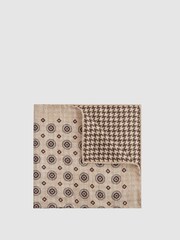 Reiss Soft Oatmeal Sonic Reversible Dogtooth Silk Pocket Square - Image 1 of 5