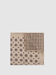 Reiss Soft Oatmeal Sonic Reversible Dogtooth Silk Pocket Square - Image 5 of 5