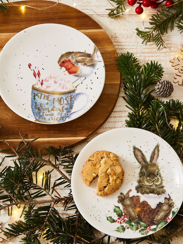 Wrendale White Royal Worcester Wrendale Robin & Bunny Set of 2 Plates - Image 1 of 7