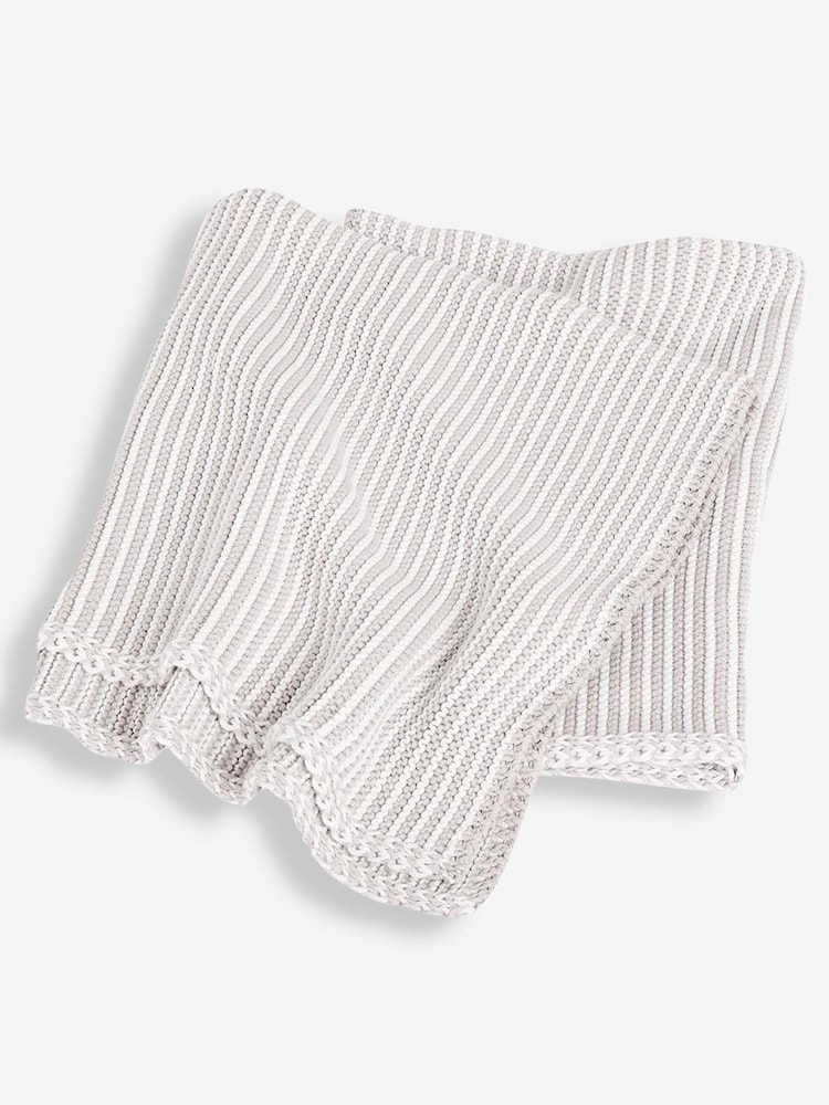 JoJo Maman Bébé Grey Knitted Stripe Blanket - Image 1 of 2