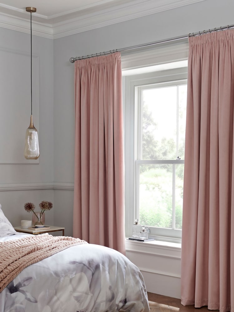 Pink Light Matte Velvet Pencil Pleat Blackout/Thermal Curtains - Image 1 of 8