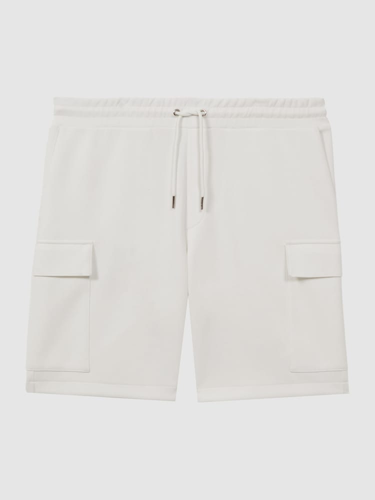 Reiss White Oliver Interlock Jersey Cargo Shorts - Image 2 of 4