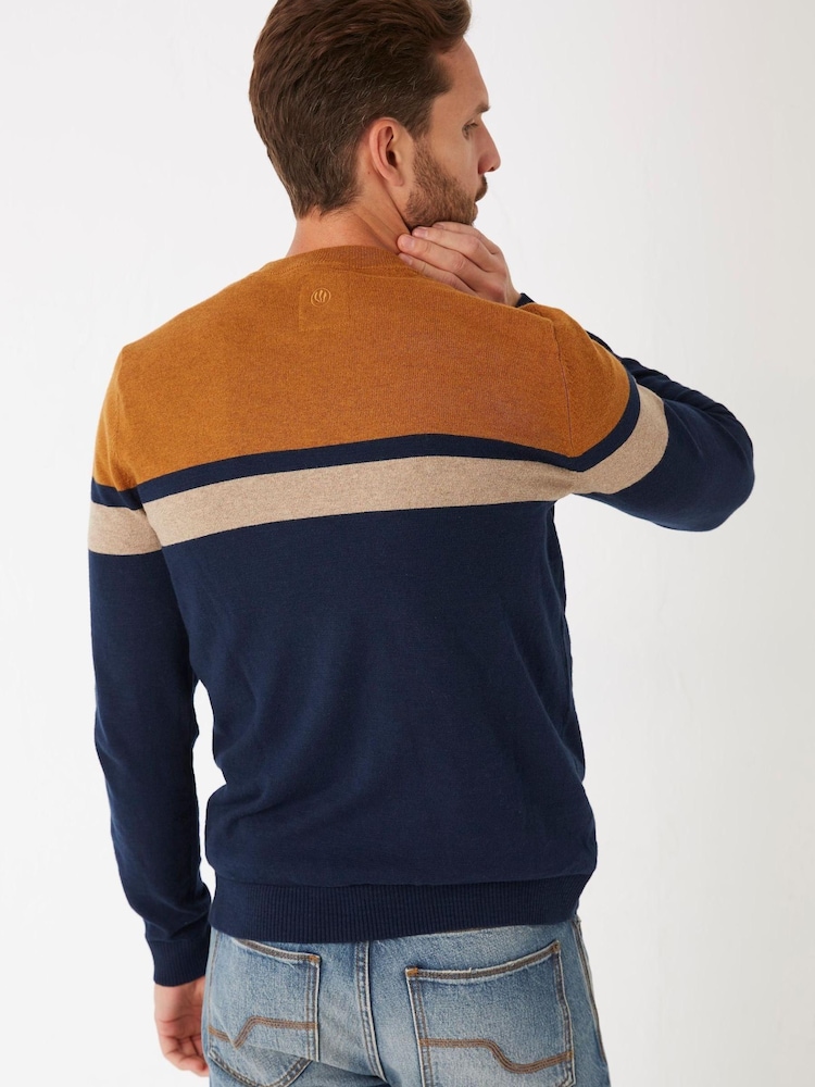 FatFace Blue Braunton Yoke Stripe Crew Jumper - Image 2 of 3 FatFace Blue Braunton Yoke Stripe Crew Jumper - Image 2 of 3