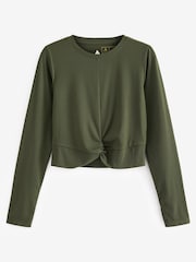 Khaki Green Next Active Sports Long Sleeve Ribbed Twist Front Top - Image 2 of 2