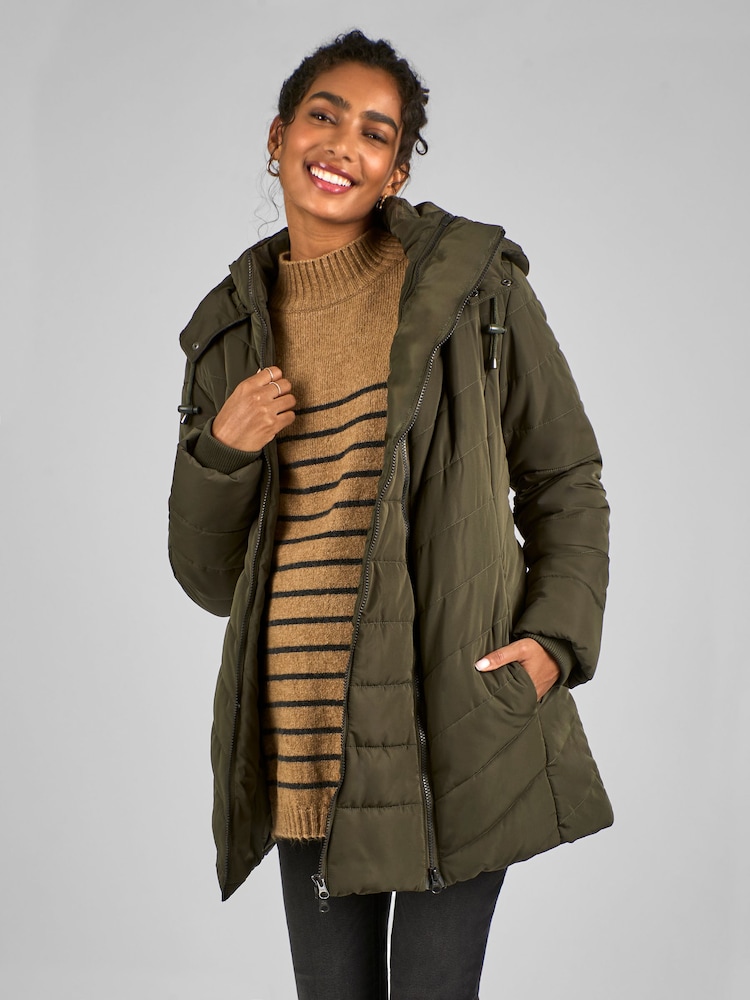 JoJo Maman Bébé Khaki Green 2-in-1 Maternity Puffer Jacket - Image 2 of 5