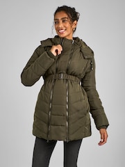 JoJo Maman Bébé Khaki Green 2-in-1 Maternity Puffer Jacket - Image 4 of 5