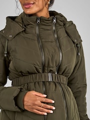 JoJo Maman Bébé Khaki Green 2-in-1 Maternity Puffer Jacket - Image 5 of 5
