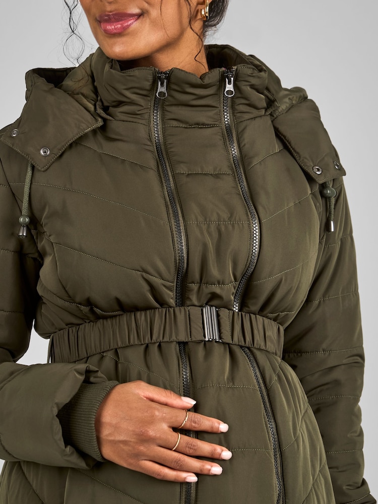 JoJo Maman Bébé Khaki Green 2-in-1 Maternity Puffer Jacket - Image 5 of 5
