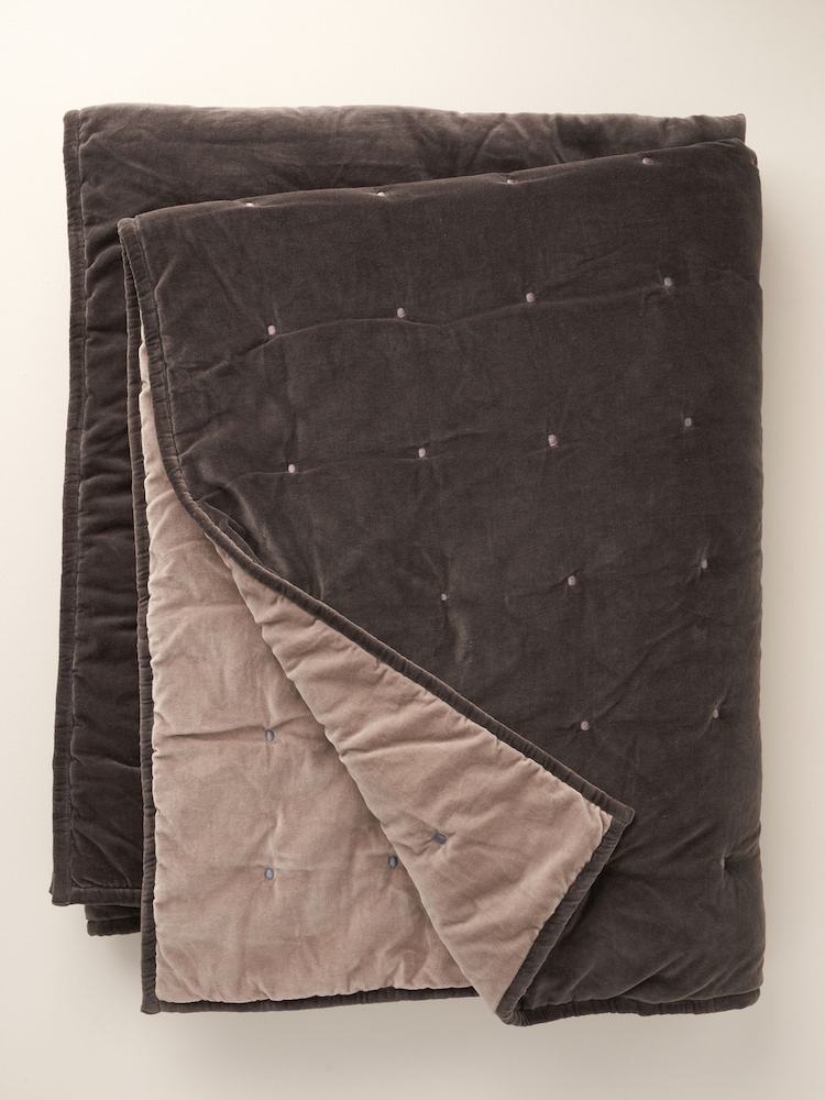 Truly Grey Reversible Velvet 100% Cotton Eiderdown - Image 1 of 3