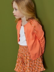 Coral Pink Floral Woodblock Print Super Soft Pretty Shorts (3-16yrs) - Image 2 of 6