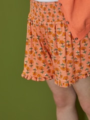 Coral Pink Floral Woodblock Print Super Soft Pretty Shorts (3-16yrs) - Image 4 of 6