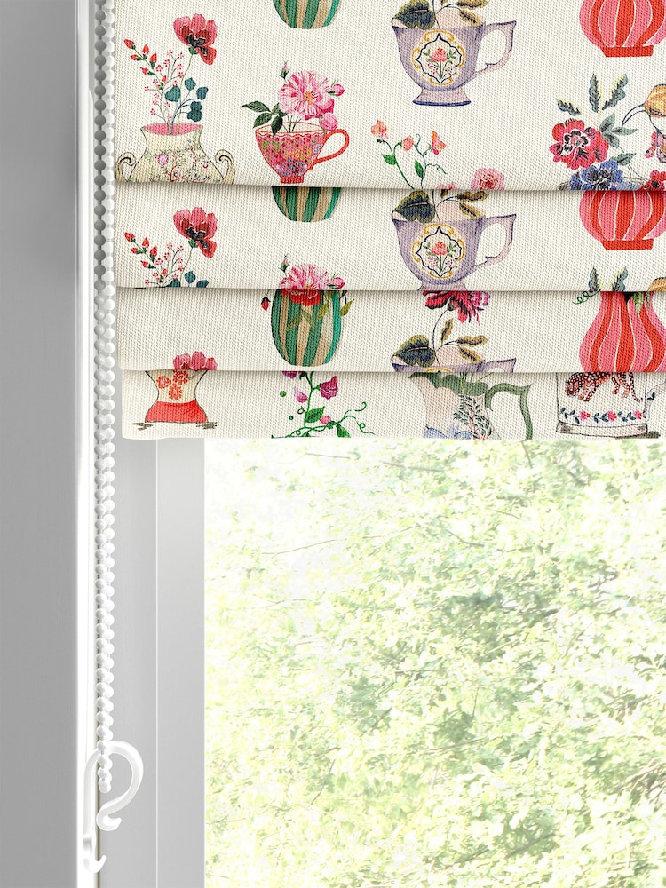 Cath Kidston Cream Cups And Vases Made To Measure Roman 100% Cotton Blinds - Image 2 of 6