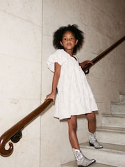 Ivory White Textured One Shoulder Dress (3-16yrs) - Image 1 of 8