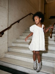 Ivory White Textured One Shoulder Dress (3-16yrs) - Image 2 of 8