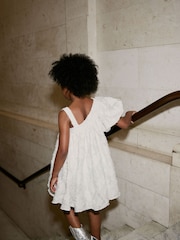 Ivory White Textured One Shoulder Dress (3-16yrs) - Image 5 of 8