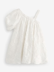 Ivory White Textured One Shoulder Dress (3-16yrs) - Image 6 of 8