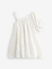 Ivory White Textured One Shoulder Dress (3-16yrs) - Image 7 of 8